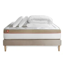 Pack prêt a dormir matelas LE COSY Memoire de forme sommier Beige 2 oreillers,couette