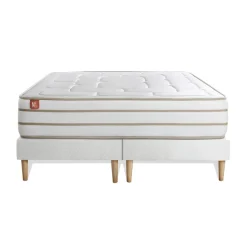 Pack prêt a dormir matelas LE DOUILLET Memoire de forme BioVisco double sommiers Blanc 2 oreillers couette
