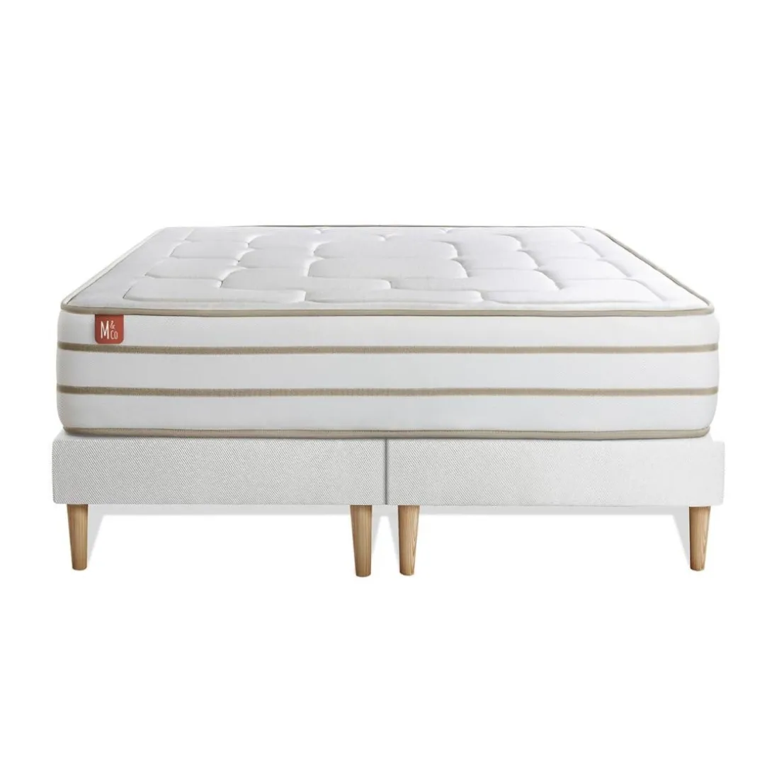 Pack prêt a dormir matelas LE DOUILLET Memoire de forme BioVisco double sommiers Blanc 2 oreillers couette