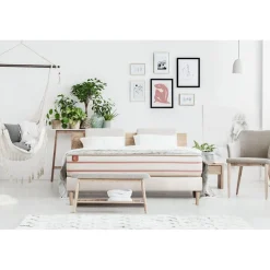 Pack prêt a dormir matelas LE DOUX Memoire de forme sommier kit Blanc 2 oreillers couette