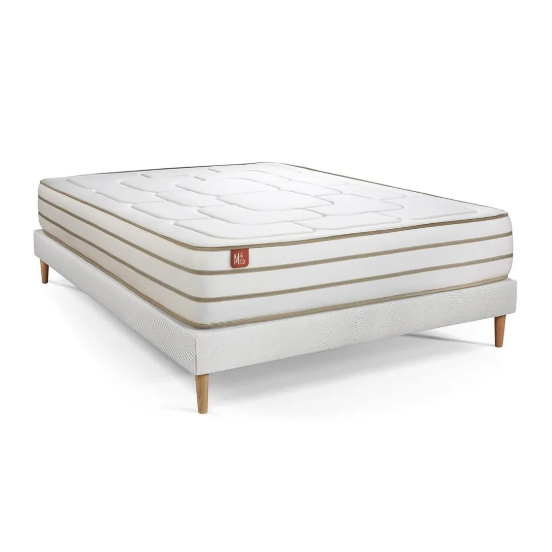 Pack prêt a dormir matelas LE DOUILLET Memoire de forme BioVisco sommier Blanc avec 2 oreillers ,couette