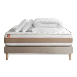 Pack prêt a dormir matelas LE DÉLICAT Ressorts ensaches Memoire de forme et sommier kit Beige