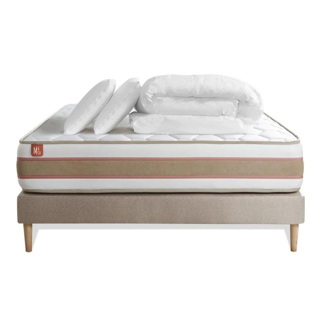 Pack prêt a dormir matelas LE DÉLICAT Ressorts ensaches Memoire de forme et sommier kit Beige