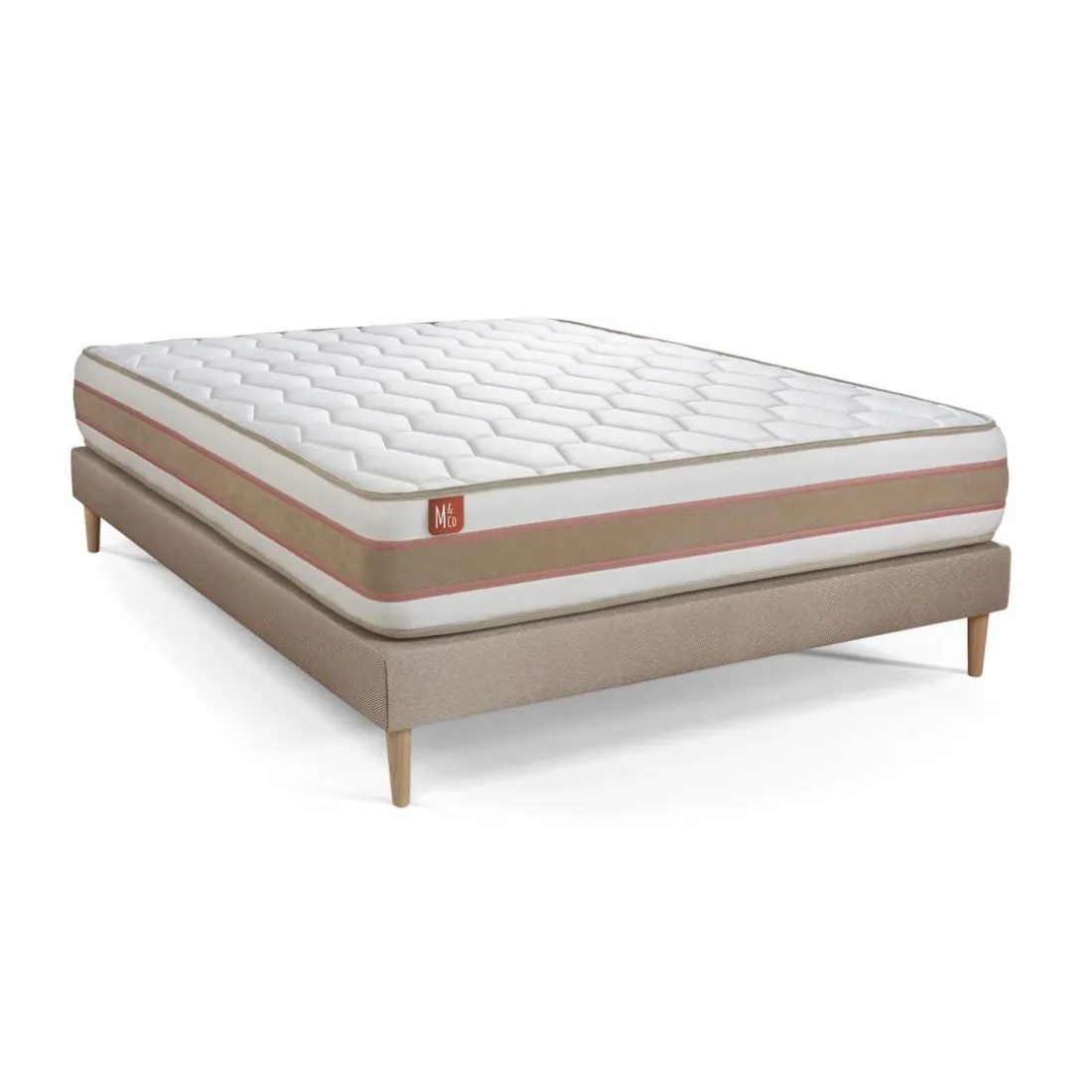 Pack prêt a dormir matelas LE DÉLICAT Ressorts ensaches Memoire de forme et sommier kit Beige