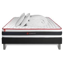 Pack prêt a dormir matelas ENERGY ressorts ensaches et memoire de forme sommier kit noir Couette 2 oreillers