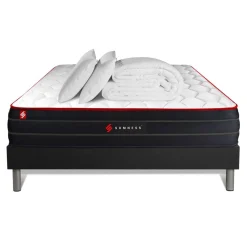 Pack prêt a dormir matelas ressorts ensaches et memoire de forme sommier kit noir Couette 2 oreillers