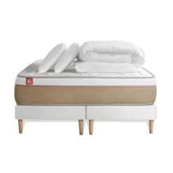 Pack prêt a dormir matelas LE SOYEUX Ressorts ensaches Memoire de forme BioVisco double sommiers Blanc
