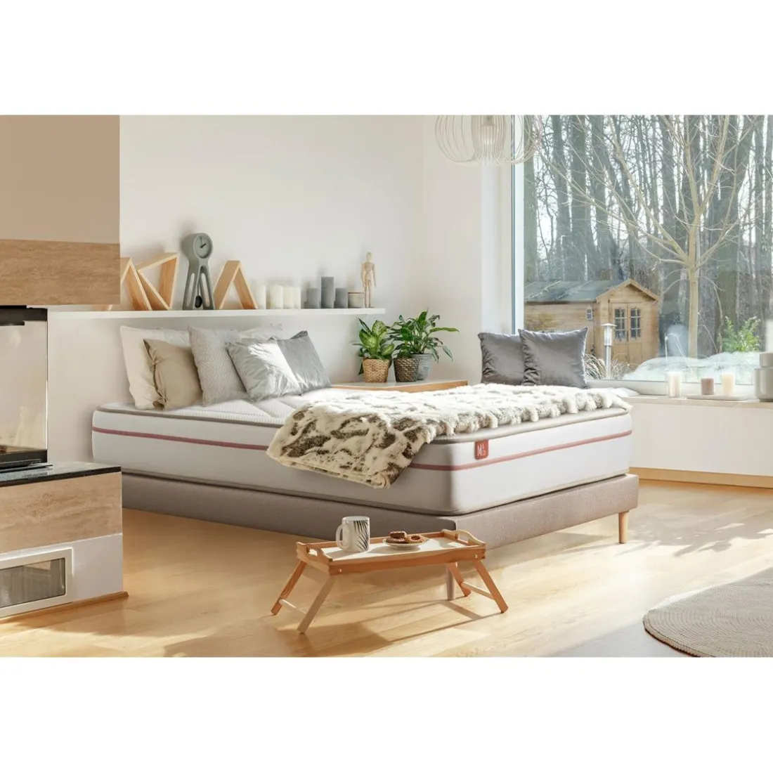 Pack prêt a dormir matelas LE PAISIBLE Memoire de forme BioVisco sommier Beige 2 oreillers couette