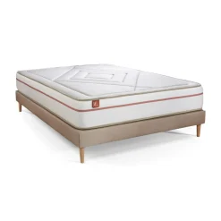Pack prêt a dormir matelas LE PAISIBLE Memoire de forme BioVisco sommier Beige 2 oreillers couette
