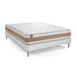 Pack prêt a dormir matelas LE DÉLICAT Ressorts ensaches et Memoire de forme sommier Blanc avec 2 oreillers couette