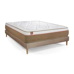 Pack prêt a dormir matelas LE SOYEUX Ressorts ensaches Memoire de forme BioVisco sommier kit Beige