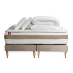 Pack prêt a dormir matelas LE RAFFINÉ Ressorts ensaches Memoire de forme BioVisco double sommiers Beige