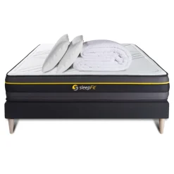 Pack prêt a dormir matelas sommier kit noir 2 oreillers memoire de forme Couette Percale