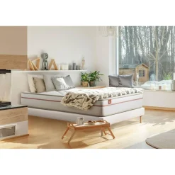 Pack prêt a dormir matelas LE PAISIBLE Memoire de forme BioVisco sommier kit Blanc 2 oreillers couette