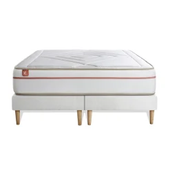 Pack prêt a dormir matelas LE PAISIBLE Memoire de forme BioVisco double sommiers Blanc 2 oreillers couette