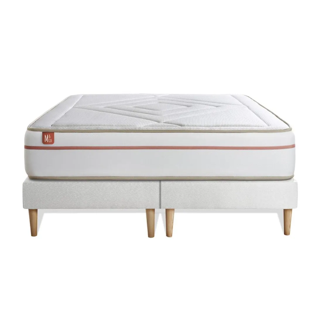 Pack prêt a dormir matelas LE PAISIBLE Memoire de forme BioVisco double sommiers Blanc 2 oreillers couette