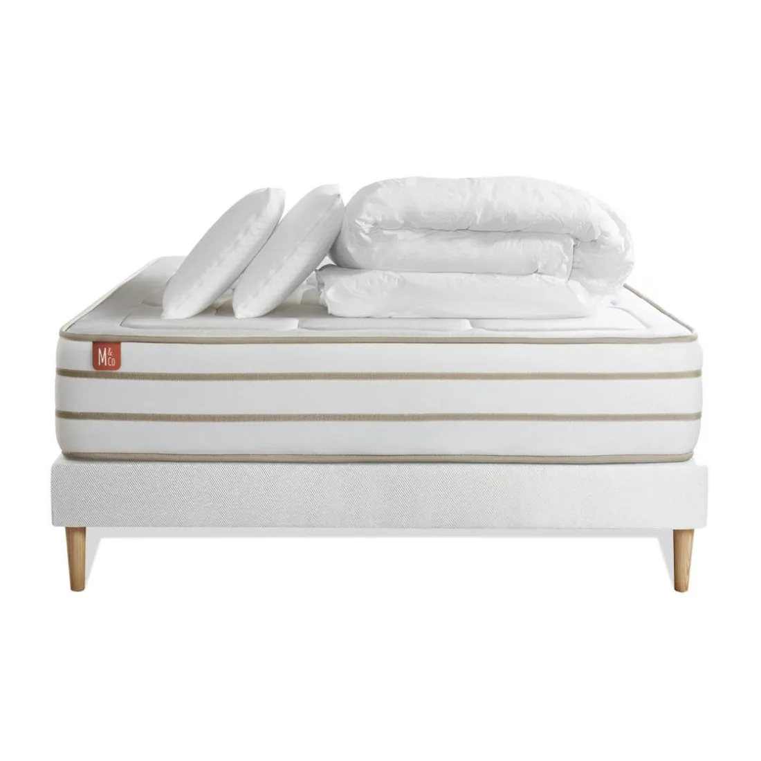 Pack prêt a dormir matelas LE DOUILLET Memoire de forme BioVisco sommier kit Blanc 2 oreillers couette