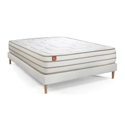 Pack prêt a dormir matelas LE DOUILLET Memoire de forme BioVisco sommier kit Blanc 2 oreillers couette