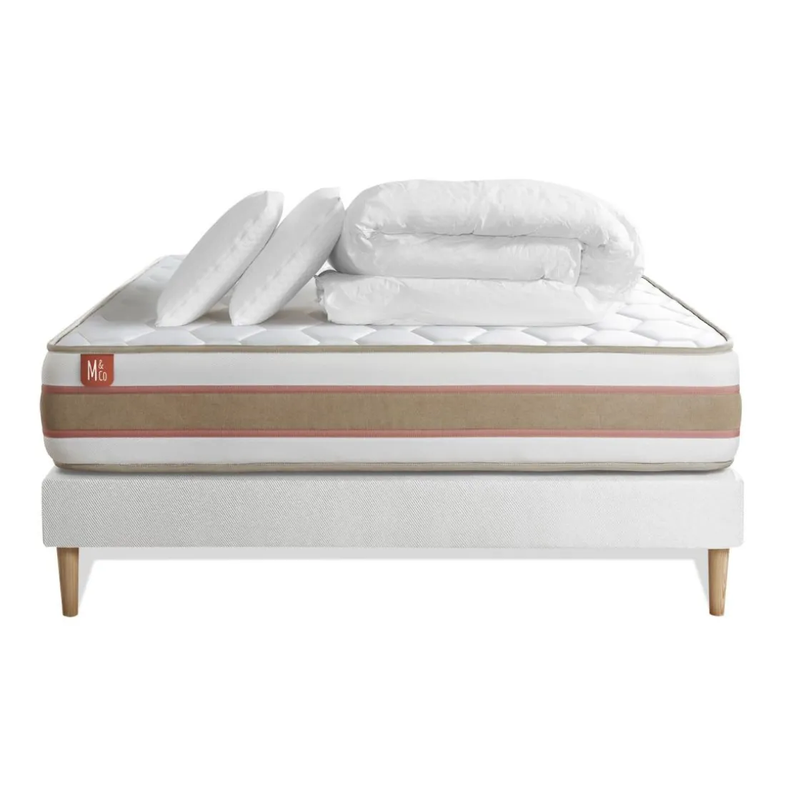 Pack prêt a dormir matelas LE DÉLICAT Ressorts ensaches Memoire de forme et sommier kit Blanc
