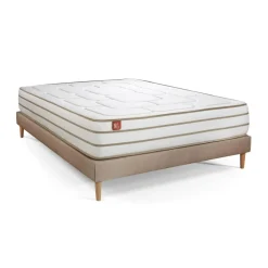 Pack prêt a dormir matelas LE DOUILLET Memoire de forme BioVisco sommier Beige 2 oreillers couette