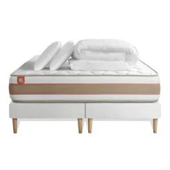 Pack prêt a dormir matelas LE DÉLICAT Ressorts ensaches et Memoire de forme double sommiers Blanc