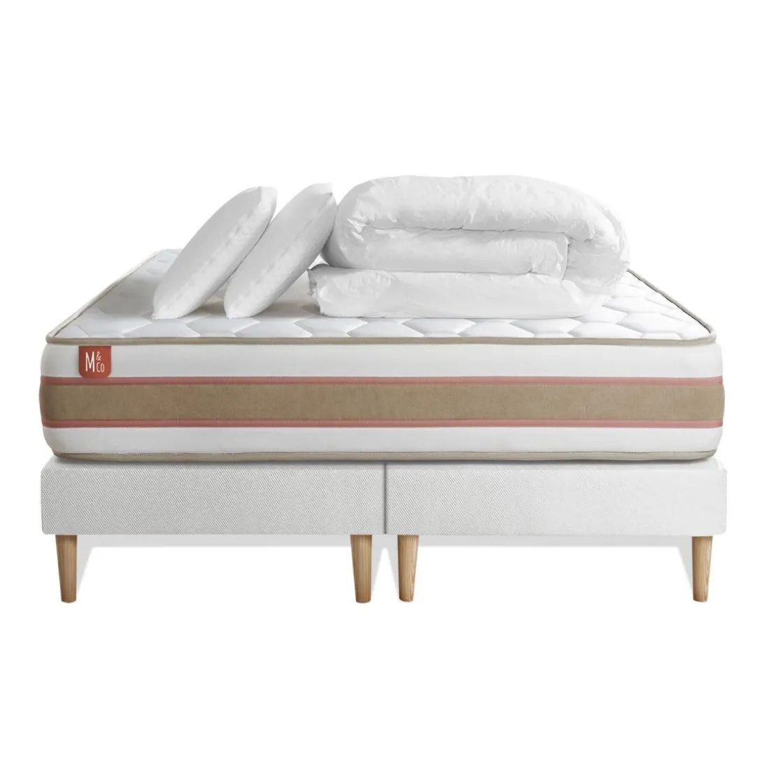 Pack prêt a dormir matelas LE DÉLICAT Ressorts ensaches et Memoire de forme double sommiers Blanc