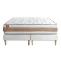 Pack prêt a dormir matelas LE DÉLICAT Ressorts ensaches et Memoire de forme double sommiers Blanc