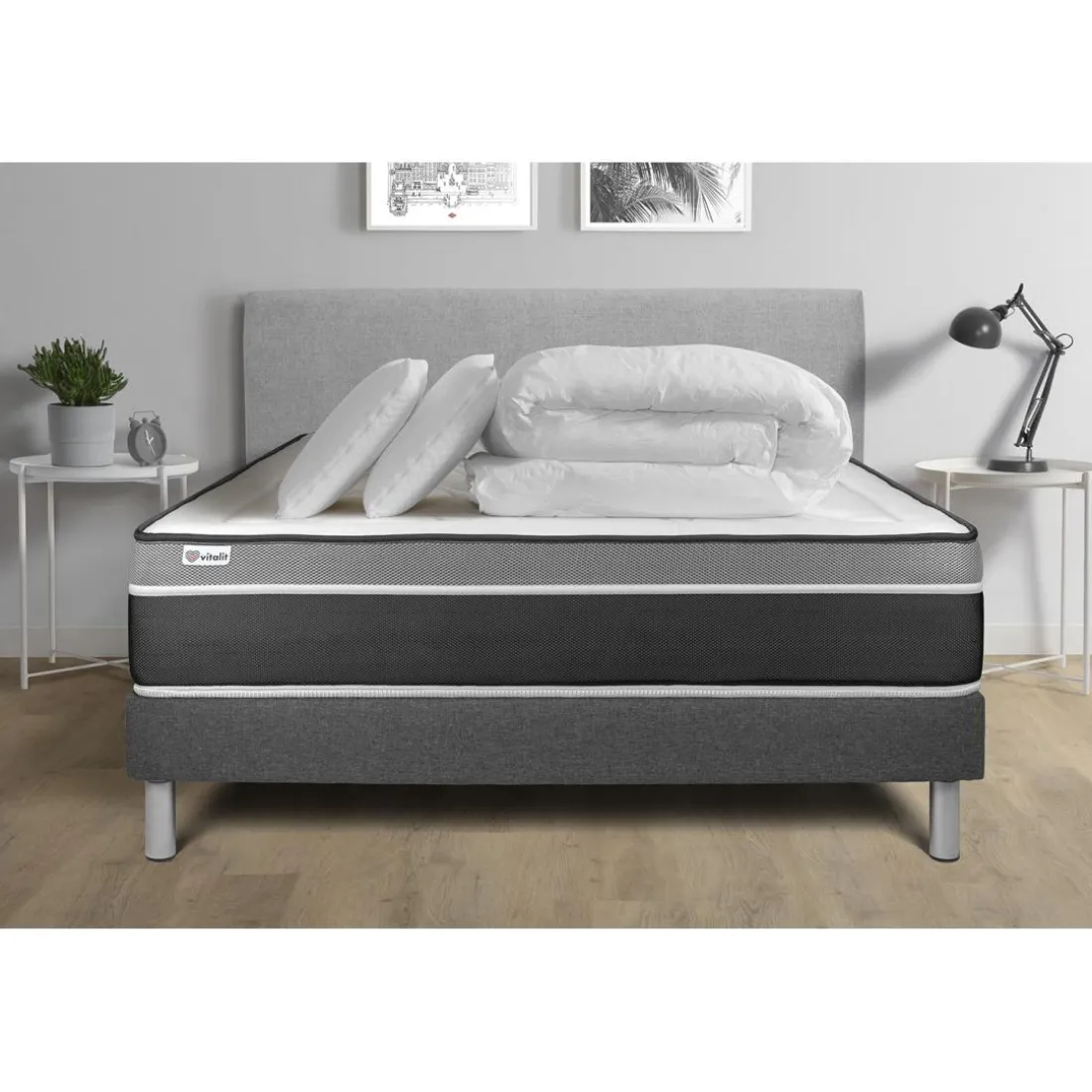 Pack prêt a dormir VITAL CARE sommier Kit gris