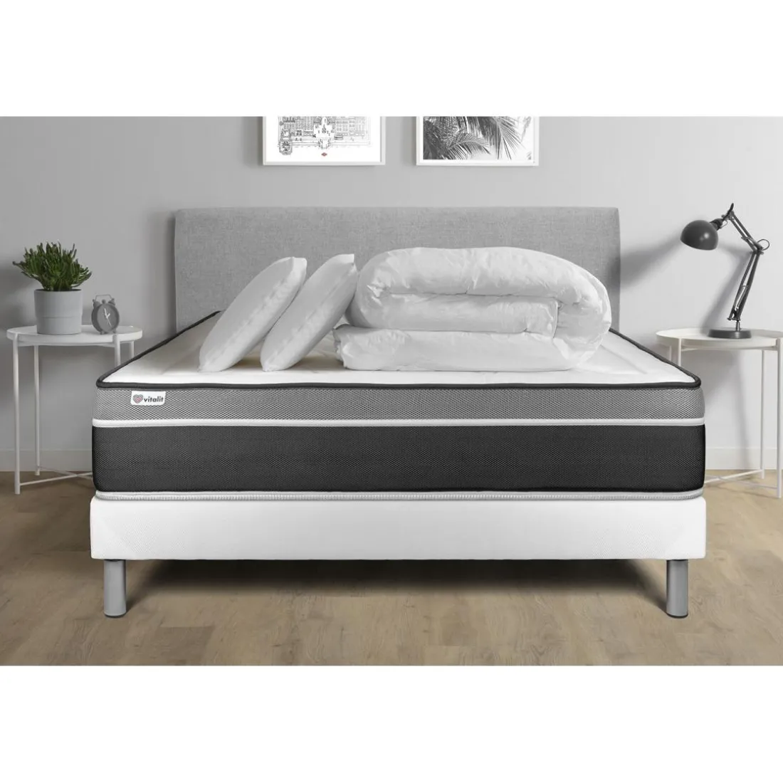 Pack prêt a dormir VITAL CARE sommier Kit blanc