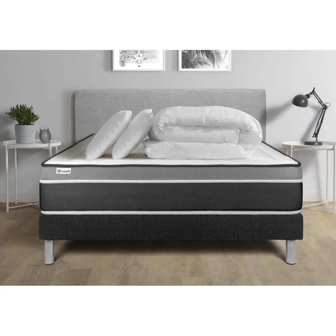 Pack prêt a dormir VITAL CARE sommier Kit noir