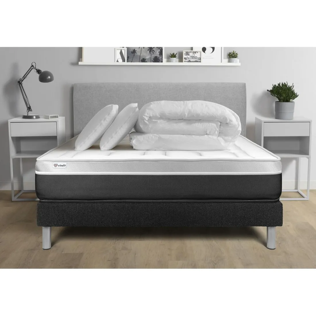 Pack prêt a dormir VITAL SOFT sommier Kit noir