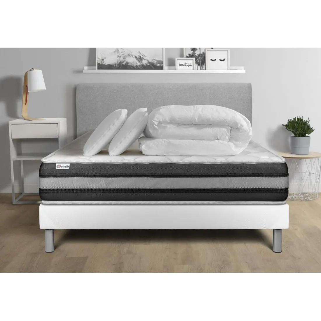 Pack prêt a dormir VITALSPRING ZEN sommier Kit blanc