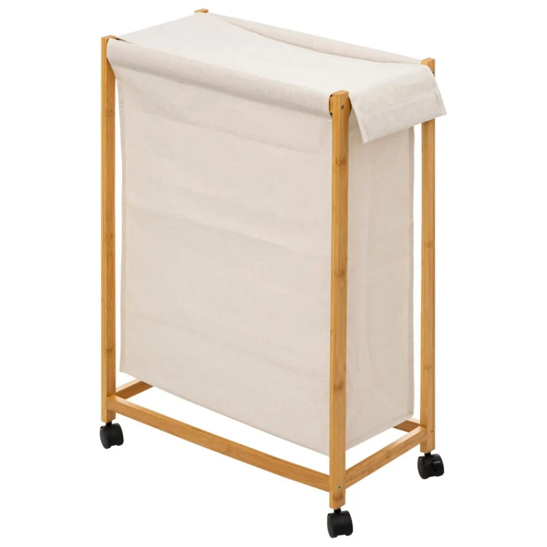 Panier à linge et à roulette en bambou 52L beige