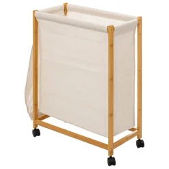 Panier à linge et à roulette en bambou 52L beige