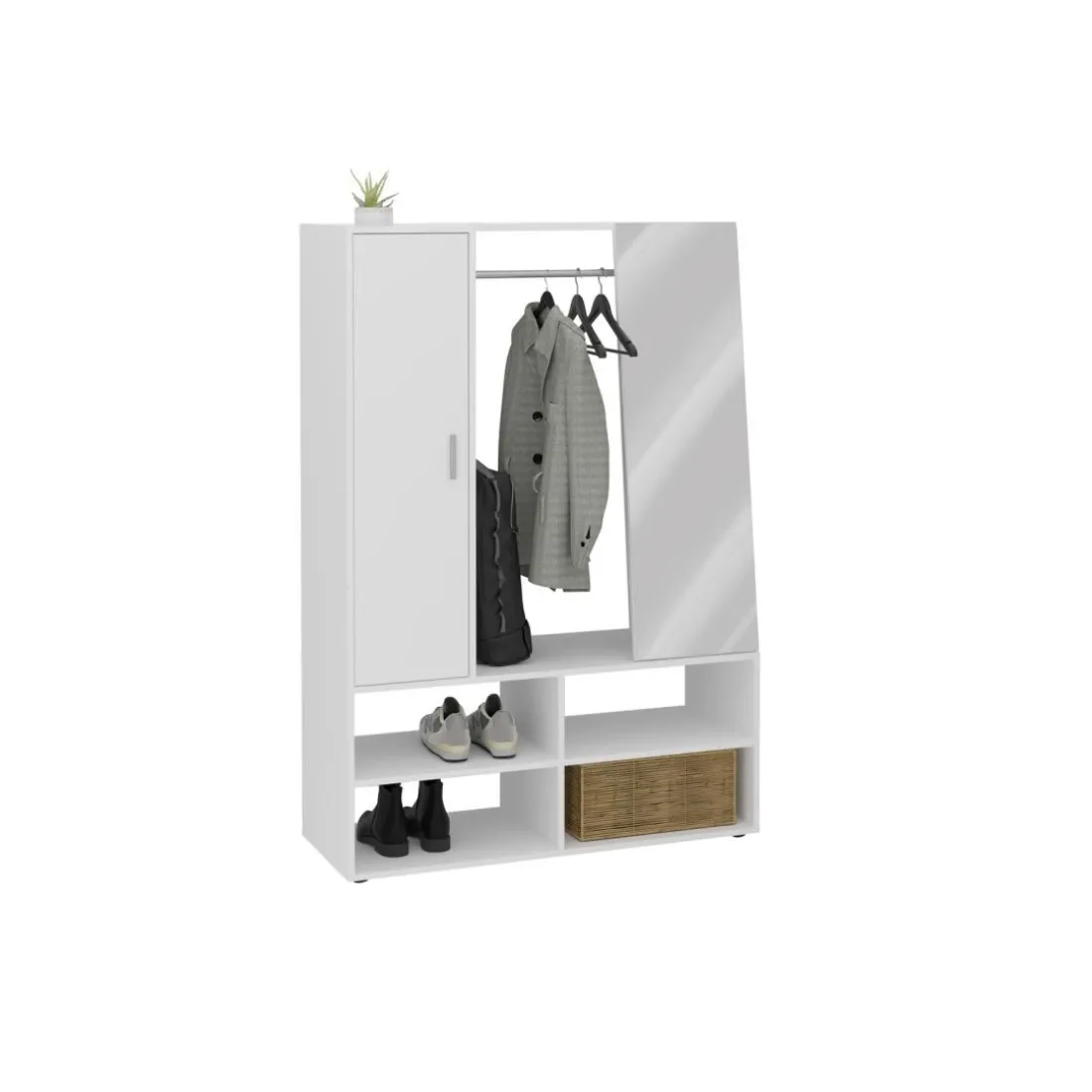 Penderie 1 porte 1 miroir 4 cases AUMA 1 blanc