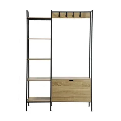 Penderie 5 Étagères avec coffre à chaussures et patères en Bois Beige