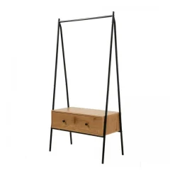 Penderie en métal Noir avec 1 Tiroir décor Chêne