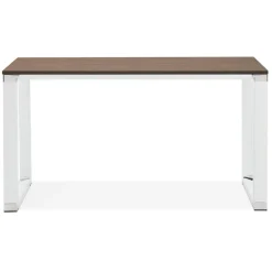 Petit bureau droit design 'XLINE' en bois finition Noyer et métal blanc