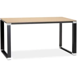 Petit bureau droit design 'XLINE' en bois finition naturelle et métal noir