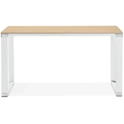 Petit bureau droit design 'XLINE' en bois finition naturelle et métal blanc
