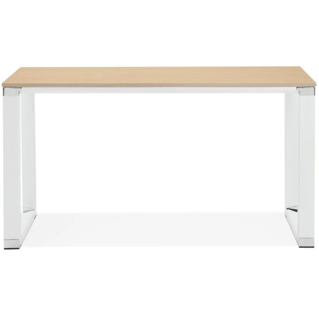 Petit bureau droit design 'XLINE' en bois finition naturelle et métal blanc