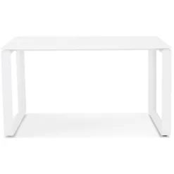 Petit bureau droit design 'BAKUS' en verre et métal blanc