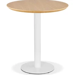 Petite table à diner 'BASTILLE' ronde en bois finition naturelle et fonte blanche