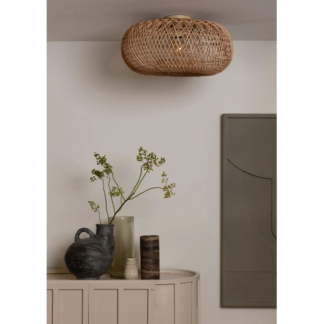 Plafonnier Arizona Rotin abat-jour naturel