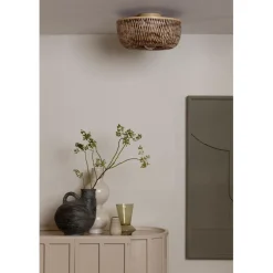 Plafonnier Barbados bambou abat-jour demi-rond naturel-marron