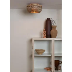 Plafonnier Barbados bambou abat-jour demi-rond naturel-marron