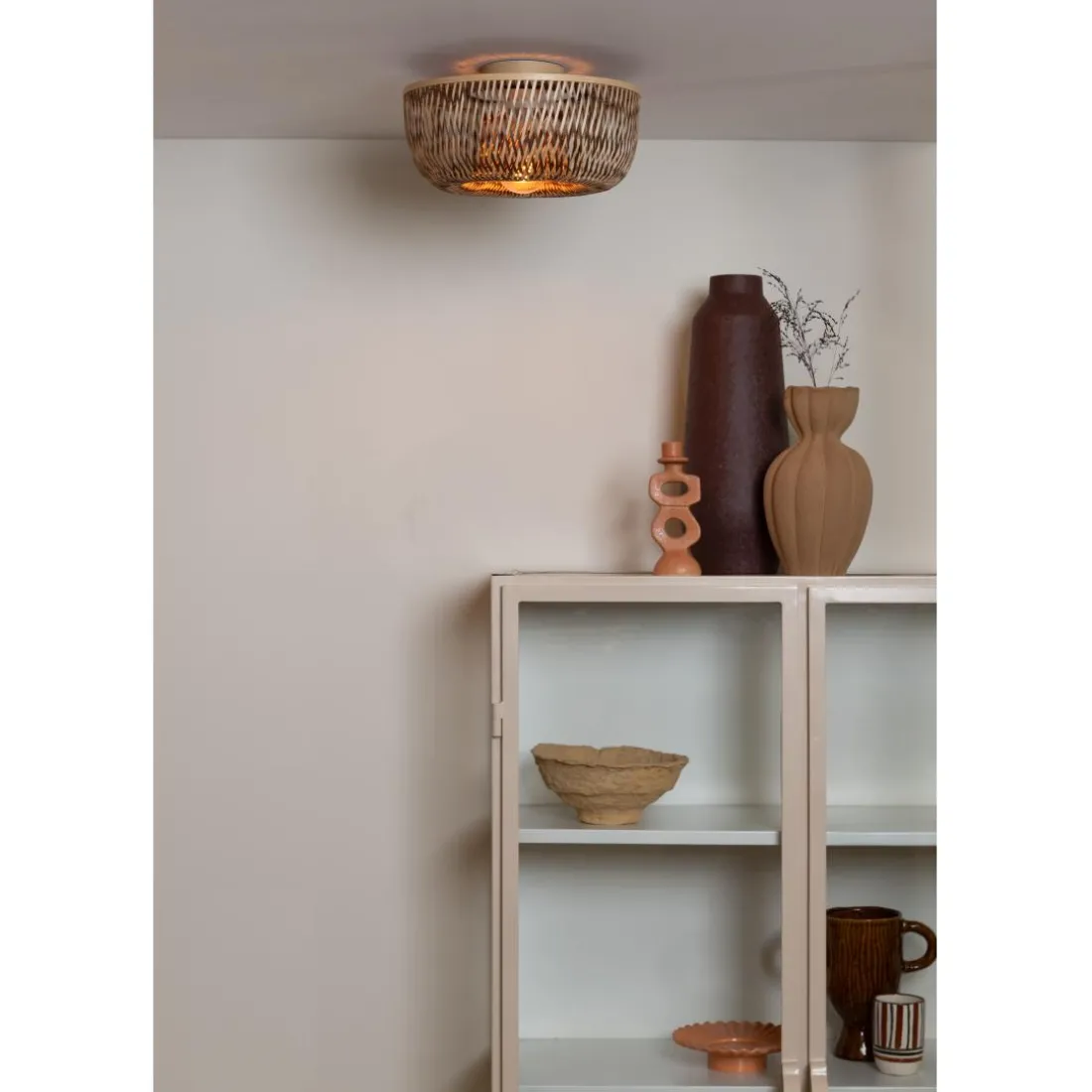 Plafonnier Barbados bambou abat-jour demi-rond naturel-marron