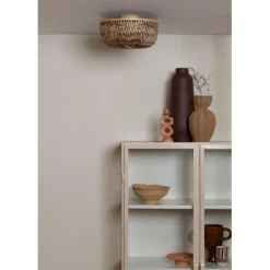 Plafonnier Barbados bambou abat-jour demi-rond naturel-marron