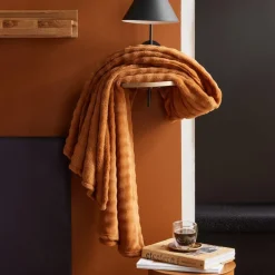 Plaid Damier en polyester 130 x 180 MOKA Caramel