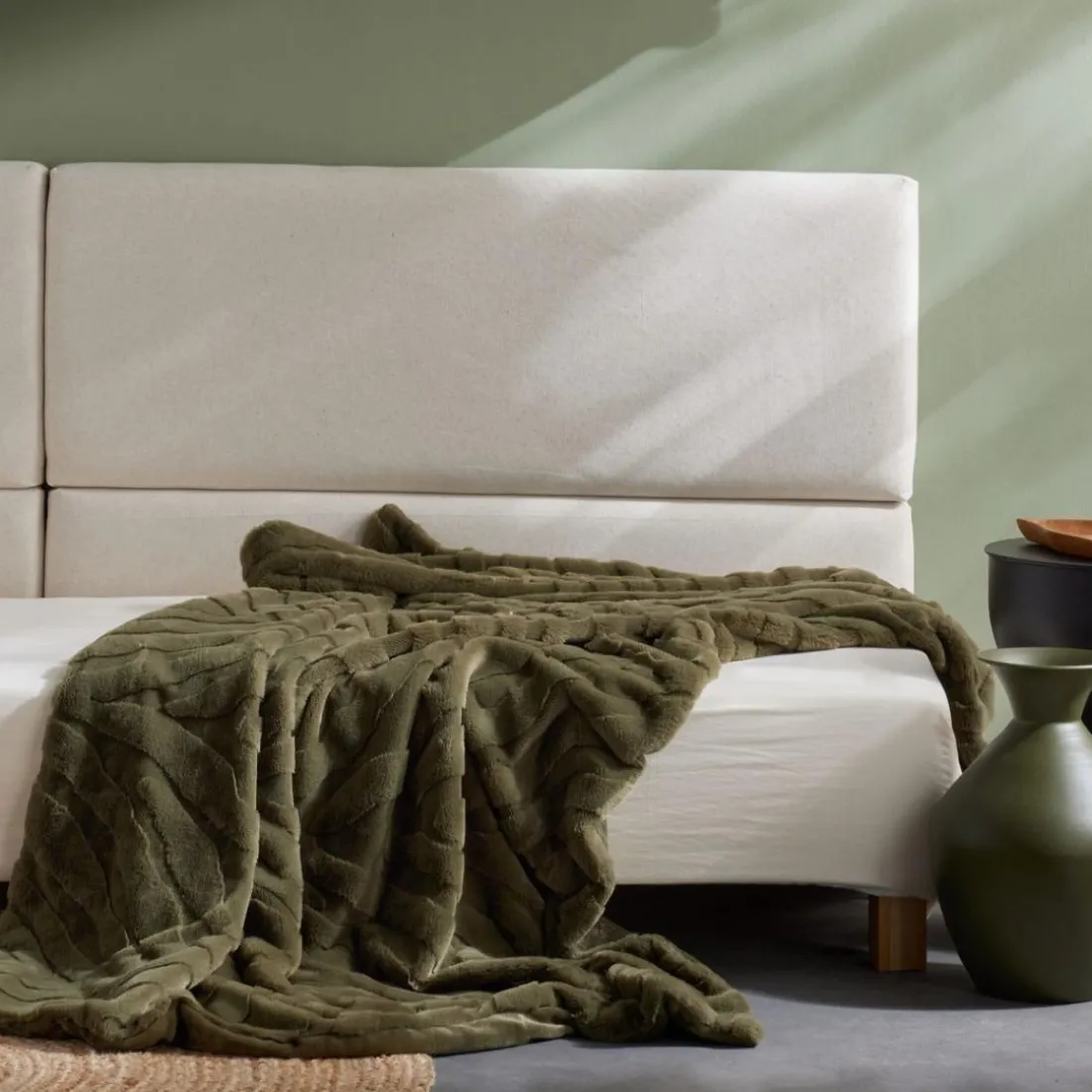 Plaid Jacquard550g/m² en Polyester 130 x 180 MATCHA Matcha